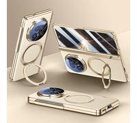 Hauw Coque pour Honor Magic V5,Étui de Téléphone en Cuir à Couverture Complète avec Charnière Magnétique et Support Rotatif,Compatible avec Honor Magic V5,Or