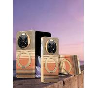 Hauw Étui pour Oppo Find N5,Coque de Téléphone à Charnière Magnétique à Carreaux Rétro avec Porte-Anneau Compatible avec Oppo Find N5,Marron
