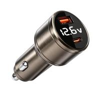 HAUXGOGO Chargeur de voiture avec affichage numérique, chargeur USB pour allume-cigare [USB-C 45 W + USB 55 W] adaptateur métallique pour voiture, compatible avec VIVO/OPPO/Samsung/iPhone