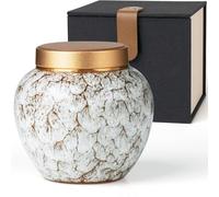 HAUYEST Petite urne funéraire pour cendres humaines, faite à la main, en céramique avec couvercle à vis en métal, peut contenir des cendres jusqu'à 25,4 cm cube (blanc)