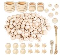 HavaCue 160 Pièces Perle en Bois Naturel Anneau Bois Kit,10-20MM Perle en Bois Naturel Macramé Kit,Perles en Bois Ensemble de Bague en Bois pour le Processus de Fabrication de Bijoux DIY