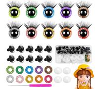 HavaCue 30 Pcs Yeux de Securite Amigurumi 16mm avec Cils Clignotant | Multicolore Yeux Securite Amigurumi Crochet Animal Kit avec Cils Clignotant, pour Doll Poupée Jouets Bricolage Artisanat