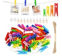 HavaCue Lot de 140 Mini Pince à Linge Bois Couleur 2.5/3/3.5/4.5CM Mini Pince à Linge Mariage Petite Epingle en Bois pour Photo pour Polaroid Photo avec 10M Corde de Jute DIY Epingle en Bois Photo