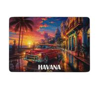 Havana, Cuba︰ Classic Car at Night Tapis 150 x 100 cm, Doux et Antidérapant | Tapis de salon comme cadeau du Nouvel An, avec dos à points PVC antidérapants; pour petits espaces intérieurs