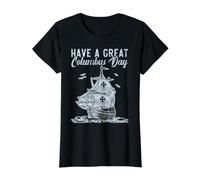 Have A Great Columbus Day Navigator Christopher Columbus T-Shirt Graphique avec Valeur, Femme, Noir, M