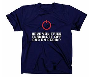 Have you tried turning it off and on again Fun Nerd T-Shirt, the it crowd, admin, L, navy