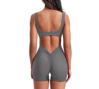Havejoy Combishort de Sport Femme Dos Nu sans Couture Scrunch Butt Lift Body Col Carré Combinaison Courte sans Manches Jumpsuit Yoga Combi Short Ete Plage Vetement de Fitness Survêtement pour Jogging