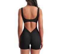 Havejoy Combishort de Sport Femme Dos Nu sans Couture Scrunch Butt Lift Body Col Carré Combinaison Courte sans Manches Jumpsuit Yoga Combi Short Ete Plage Vetement de Fitness Survêtement pour Jogging