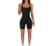 Havejoy Combishort sans Manche Femme Ete Body Col Carré Combinaison Debardeur Dos Nageur Jumpsuit Short Sport Combi Courte Vetement de Gym Fitness Survêtement pour Jogging Danse Yoga Pilate Sportwear
