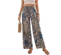 Havejoy Pantalon Fluide Jambe Large Femme Été Imprimé Fleur Élastique Taille Haute Hippie Ethnique Chic Leggings Palzzo Pantacourt Décontracté Party Danse Fête Wide Leg Pants Mode Streetwear Beachwear