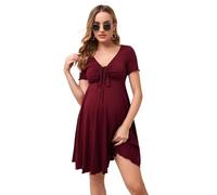 Havejoy Robe Grossesse Ete Manche Courte Col V avec Cordon, Vintage Swing Mini Robe A Line Taille Empire Plissé, Chic et Elegant Robe de Cocktail Maternité Décontracté Robe Baby Shower Femme Enceinte