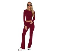 Havejoy Survêtement Femme 2 Pièces Ensemble Décontracté Chic Pantalon Legging Evase et Crop Top Manche Longue Tenue Sport Modeste Vêtement de Yoga Gym fitness Jogging Danse Pilate Workout Sweatsuit