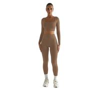 Havejoy Vetement Sport Femme Fitness Ensemble Deux Piece Legging et Crop Top Col Carré Tenue de Yoga Fitness Casual Survêtement Hiver pour Jogging Gymnastique Training Danse Pilate Workout Sweatsuit