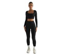 Havejoy Vetement Sport Femme Fitness Ensemble Deux Piece Legging et Crop Top Col Carré Tenue de Yoga Fitness Casual Survêtement Hiver pour Jogging Gymnastique Training Danse Pilate Workout Sweatsuit