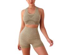 Havejoy Vetement Sport Femme Fitness Ensemble Deux Piece Short et Crop Top Soutien Gorge Tenue de Yoga Mode Survêtement Ete pour Jogging Gymnastique Training Danse Pilate Workoout Activewear Tracksuit