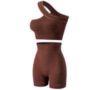Havejoy Vetement Sport Femme Fitness Ensemble Deux Piece Short et Crop Top Une Epaule Camisole Court Tenue de Yoga Mode Survêtement Ete pour Jogging Gymnastique Training Danse Pilate Workout Tracksuit