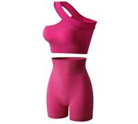 Havejoy Vetement Sport Femme Fitness Ensemble Deux Piece Short et Crop Top Une Epaule Camisole Court Tenue de Yoga Mode Survêtement Ete pour Jogging Gymnastique Training Danse Pilate Workout Tracksuit