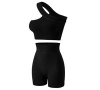 Havejoy Vetement Sport Femme Fitness Ensemble Deux Piece Short et Crop Top Une Epaule Camisole Court Tenue de Yoga Mode Survêtement Ete pour Jogging Gymnastique Training Danse Pilate Workout Tracksuit