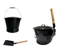 HavenDomicile Ensemble d'outils de cheminée, seau à cendres avec couvercle et pelle pour cheminées intérieures ou extérieures, poêles à bois, barbecues et foyers, 18 x 31 cm