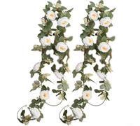 HavenDomicile Guirlande de fleurs artificielles en rotin à suspendre au mur pour maison, mariage, décoration de jardin Blanc