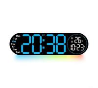 HavenDomicile Horloge murale numérique LED avec télécommande, lumière ambiante, heure, date, température, 43 cm (bleu)