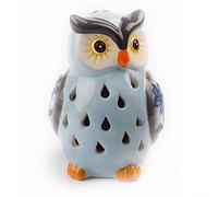 HavenDomicile Lampe solaire en céramique en forme de hibou automatique du crépuscule à l'aube pour allée, patio, cour, allée, paysage (bleu)