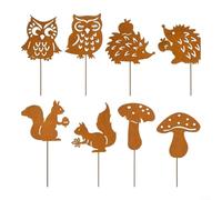 HavenDomicile Lot de 8 piquets de jardin rouillés avec silhouettes d'animaux fantaisistes, décoration extérieure d'automne en fer pour pots de fleurs, allées, ornements