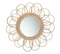 HavenDomicile Miroir mural rond en rotin tressé à la main de 40 cm de style bohème rustique pour chambre à coucher, salon, couloir