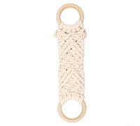 HavenDomicile Porte-serviettes fait à la main en corde de coton avec anneaux en bois pour cuisine et salle de bain, organiseur à suspendre peu encombrant (blanc)