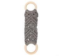 HavenDomicile Porte-serviettes fait à la main en corde de coton avec anneaux en bois pour cuisine et salle de bain, organiseur à suspendre peu encombrant (gris)