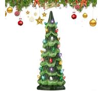 HavenDomicile Sapin de Noël rétro peint à la main, décoration festive en ABS vert avec lumière LED et minuterie automatique pour cheminée ou étagère de bureau (20 cm)