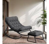 HavenGlide Fauteuil à bascule pour l'intérieur et l'extérieur, avec coussin, taille XXL, avec tabouret, fauteuil de relaxation, charge maximale : 150 kg, pour jardin, balcon, salon (gris)