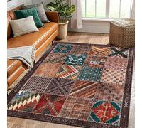 Havenly Rugs Tapis pour Salon Salle a Manger Chambre Antidérapant,Doux a Poils Ras Lavable en Machine pour Terrasse et Couloir Intérieur 80 x 120 cm Carré Marron Style Ethnique Rétro