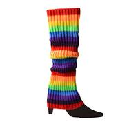 Haveratio Femmes Années 80 Fluorescent Néon Couleur Tricot Jambières Côtelées Chaussettes sans Pied Bas Halloween Dance Party Accessoires Arc-en-Ciel