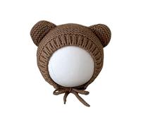 TINGB Bonnet à Oreillettes pour bébé Ours Mignon pour garçons et Filles, Bonnet en Tricot Doux pour Nourrissons et Tout-Petits, Bonnet d'hiver pour activités de Plein air