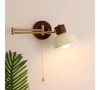 HAvern Applique Murale, Applique Murale à Bras pivotant doré, Lampe Murale Nordique en Bois avec Interrupteur à chaînette, Finition crème rétro, Applique Murale réglable, éclairage de lec