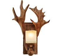 HAVERN Applique Murale en Bois de cerf avec Abat-Jour en Verre dépoli, Applique Murale en Faux Bois de cerf de Style Vintage en résine pour Salle à Manger, Salon, Bar, café (café nul)