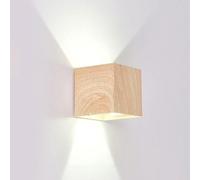 HAvern Applique Murale en Forme de Cube en Bois, Applique Murale carrée d'intérieur à LED Haut et Bas, luminaires muraux Modernes et minimalistes pour décoration d'intérieur, câblés pour