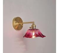 Applique Murale en Verre Rose avec Abat-Jour en Forme de Fleur dorée - Applique Murale Vintage en Laiton - Verre Transparent Violet - Lampe Murale Nordique Moderne à Suspendre pour