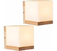 Applique Murale Nordique en Bois avec Abat-Jour en Verre carré, Applique Murale E26 pour tête de lit, luminaires muraux en Bois et Verre Blanc pour Salon, Salle à Manger, Chambre à