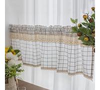 HAvern Cantonnière Rideaux De Cuisine Rideaux De Cuisine Cantonnières Rideaux De Café Noir Et Blanc Grille Rideaux Courts avec Rideaux en Dentelle pour Chambre Coton Lin Bistro Rideaux Si