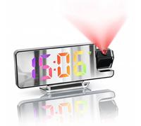 HAVIRI Réveil Projecteur Plafond, Réveil Projection 180° Réglable avec Affichage LED, 12H/24H, Chiffres Colorés, Affichage Miroir, Mode Nuit, Luminosité Réglable, Cadeau High-Tech