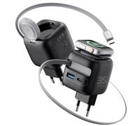 havit Chargeur USB-C 35 W avec câble rétractable 4 ports GaN Bloc d'alimentation rétractable avec câble de charge pour Apple Watch Ultra/10/9/SE, iPhone 16/15, iPad, tablette, Galaxy S-A Series