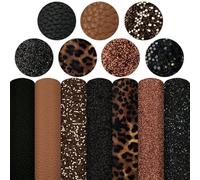 HAVLOC 6 pièces 20x33cm imprimé léopard Faux Cuir synthétique Feuilles Grosses Paillettes Litchi Couleur Unie Tissu Ensemble Bricolage Boucles d'oreilles arcs