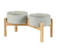 Havniva Lot de 2 gamelles lestées et surélevées en céramique avec Support pour Chiens de Race Moyenne, Bols de Nourriture et d’Eau pour Animaux de Compagnie, 18,5 cm, 1,2 l, Gris