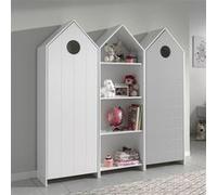 HAVRE - Pack Bibliothèque + 2 Armoires Blanche et Gris -