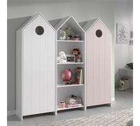 HAVRE - Pack Bibliothèque + 2 Armoires Blanche et Rose -