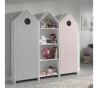 HAVRE - Pack Bibliothèque + 2 Armoires Rose et Grise - Altobuy Rose