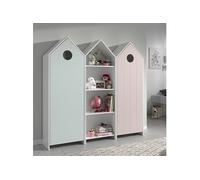 HAVRE - Pack Bibliothèque + 2 Armoires Rose et Verte - Altobuy Rose