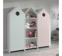 HAVRE - Pack Bibliothèque + 2 Armoires Rose et Verte - Altobuy Rose